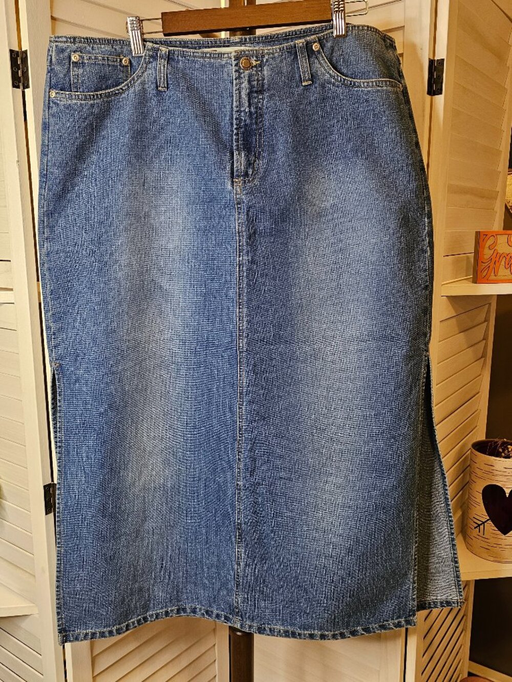 Faded Glory, Plus Size 18W, Maxi Denim Skirt, Light Blue, Distressed, Vintage